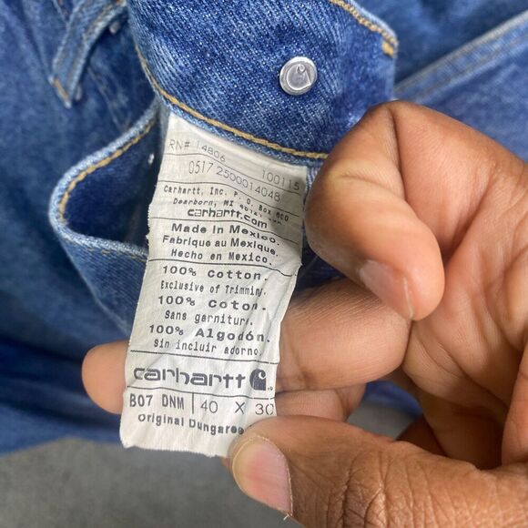 Carhartt Double Knee Jeans 40x30 B07 DNM Logger Carpenter Suspender Buttons Blue - Picture 8 of 11